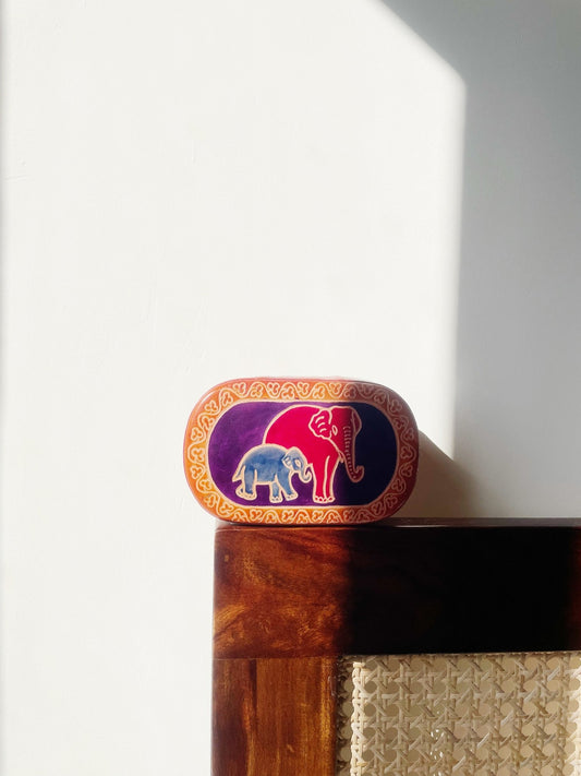 Handmade Leather Jewellery Box - Elephants