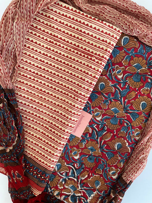 Kalamkari salwar suit dress material with chiffon dupatta