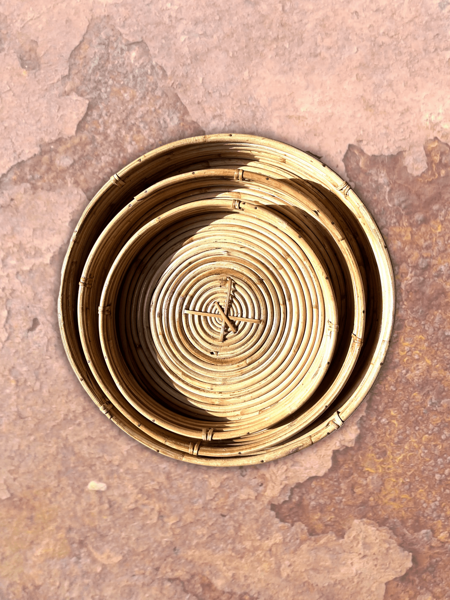 Natural Round Cane Tray ⎢Set of 3 ⎢Handwoven by Expert Artisans.