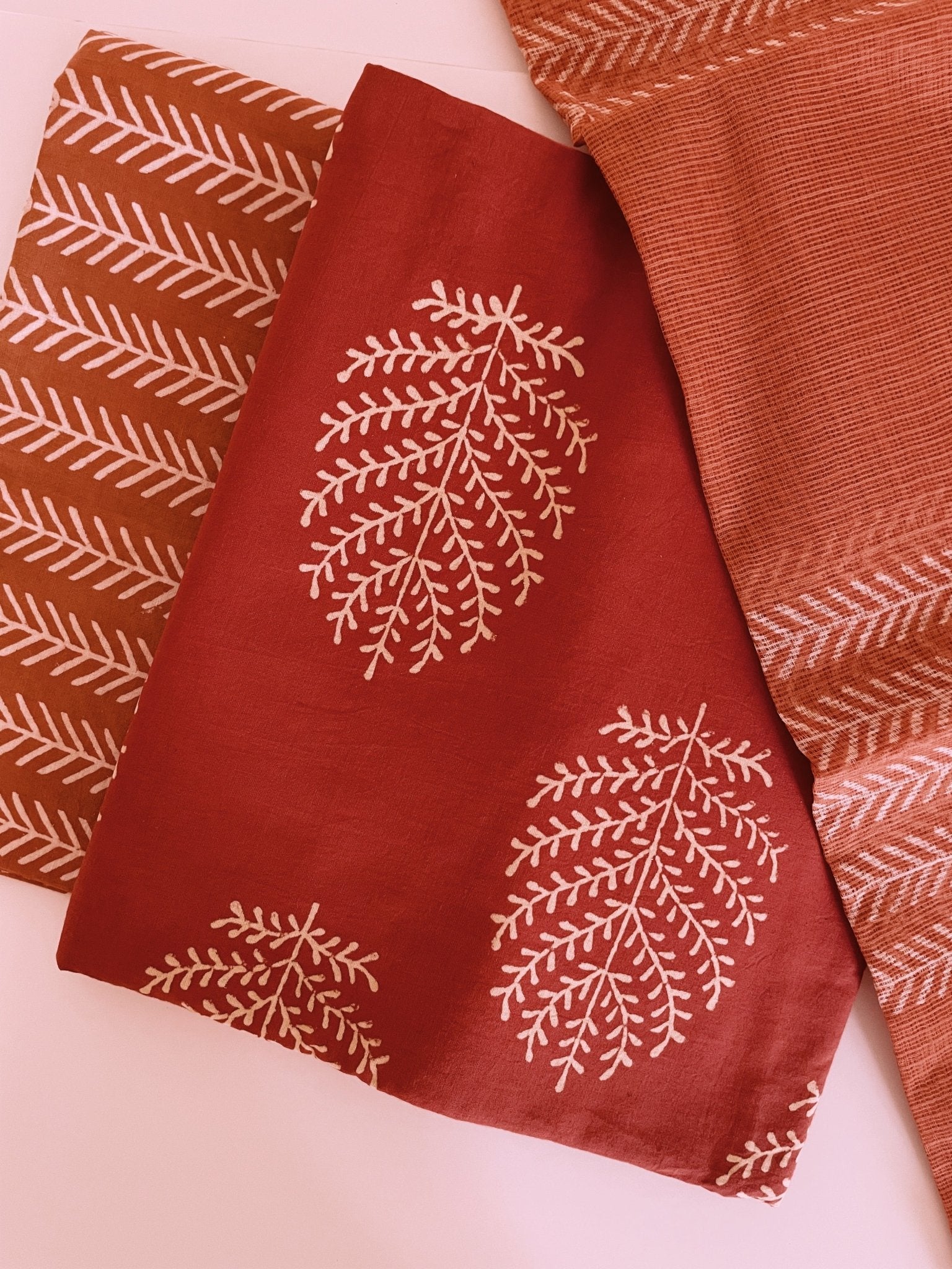 Rust coloured Cotton and kota Doria dress material – handbloom